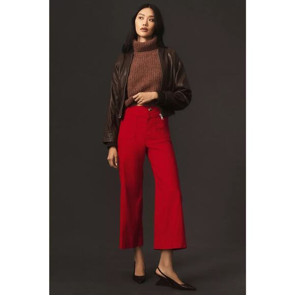 NWT Maeve The Colette Wide Leg Crop Pants Size 31 Tall Bright Red #7C409 - Picture 1 of 11